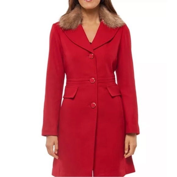 KATE SPADE NY Red Wool Convertible
Faux Fur Coat Pockets Button Front Sz XS - Picture 1 of 14